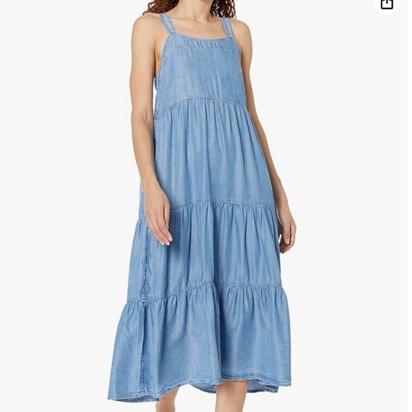 The Drop Women's Britt Tiered Maxi Tent Dress Blue denim chambray size Medium - Picture 1 of 6